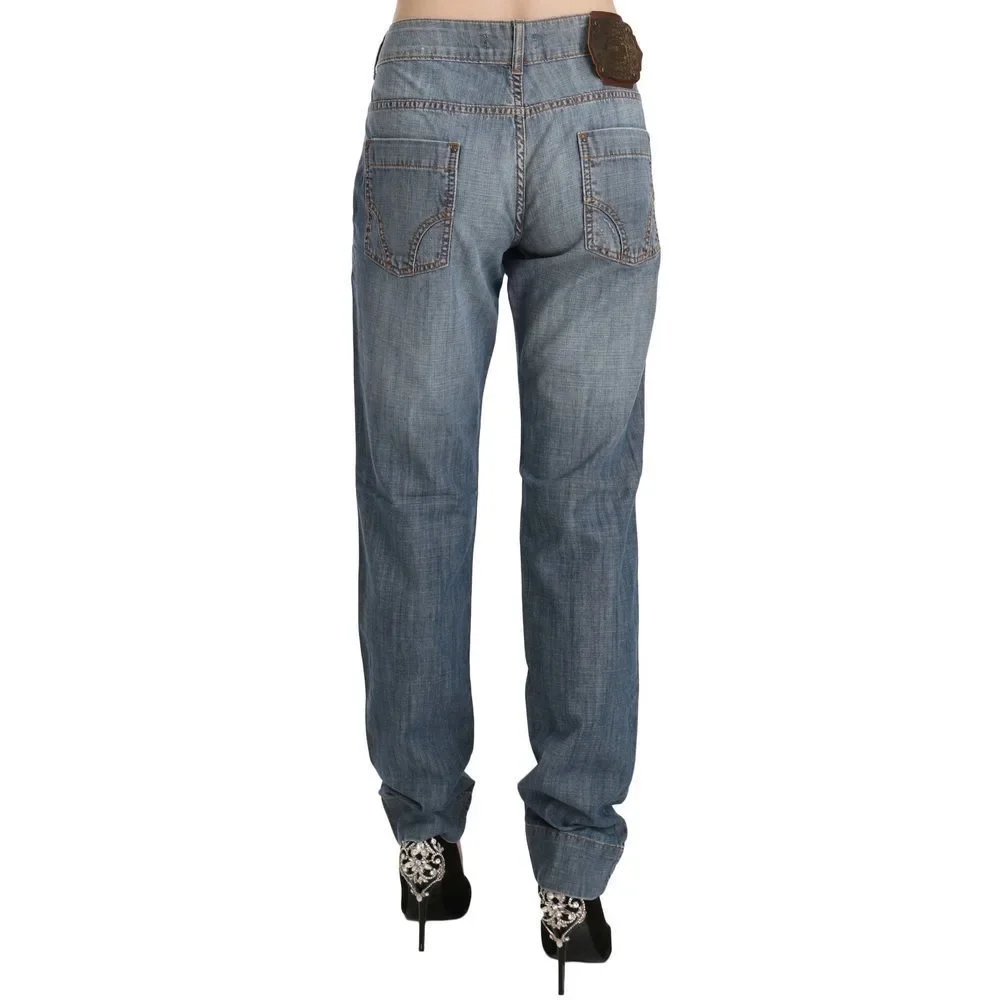 Just Cavalli Blue Washed Cotton Low Waist Slim Fit Denim Pants - Picture 4 of 4